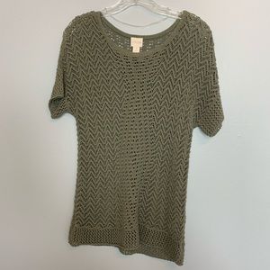 CHICO’s Sage Green Open Weave Short Sleeve Sweater Sz 6 (Chicos' sz 1)